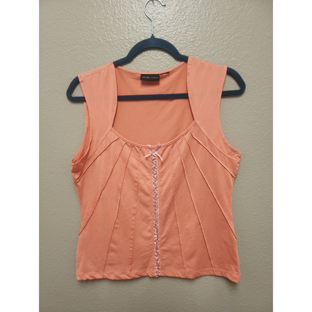Y2K New York & Company Peach Coral Corset Lace Up Tank Top Sleeveless TW980016